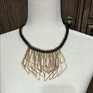 Gold and Black Fringe Statement Necklace